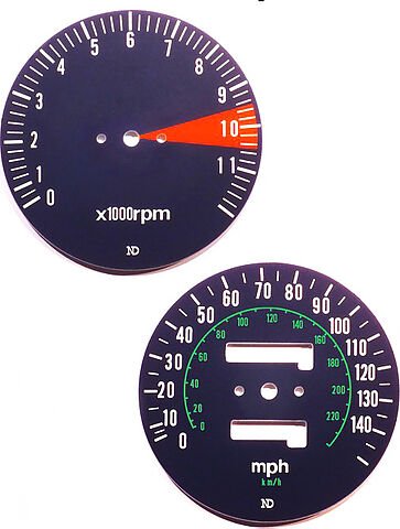 Honda CB750F speedo and tachometer face plate set mph
