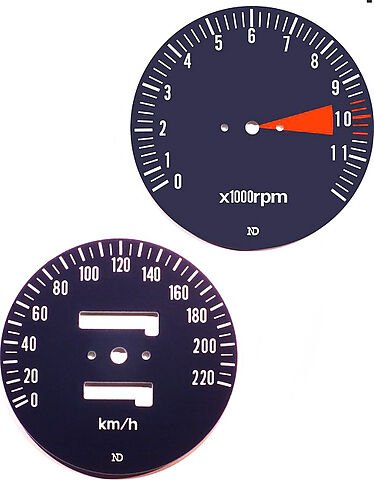 Honda CB750F speedo and tachometer face plate set km h