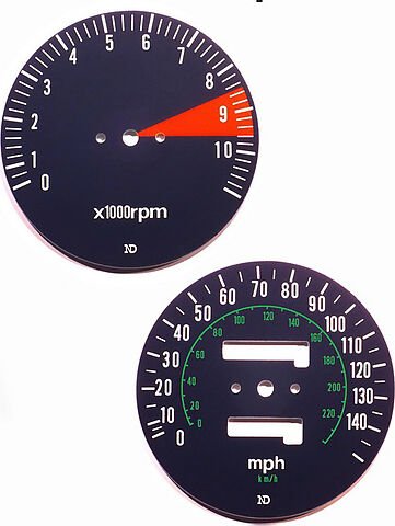 Honda CB750K speedo and tachometer face plate set mph