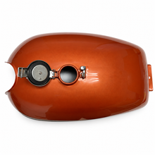 Load image into Gallery viewer, CB750K orange fuel tank with cap open, showing the included cap seal and latch