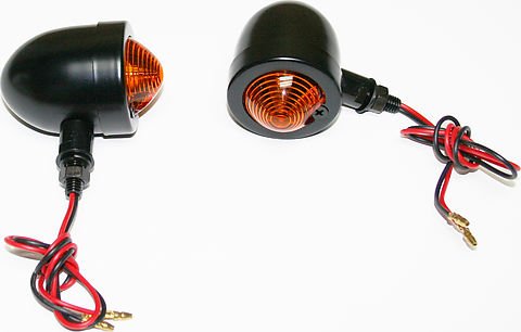 Custom Amber Lens Mini Deco Turn Signal Lamp Set ~ Black - VintageCB750