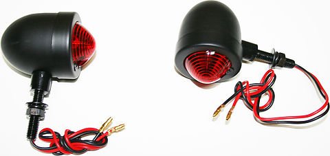 Custom Red Lens Mini Deco Turn Signal Lamp Set ~ Black - VintageCB750