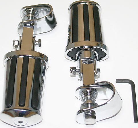 Universal motorcycle striped chrome crash bar highway footpeg set