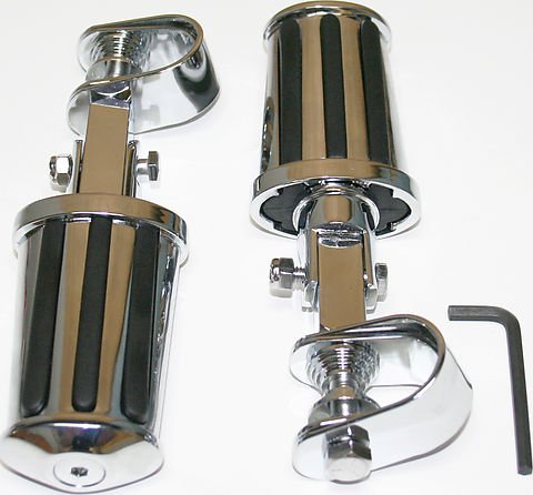 Custom Striped Chrome Crash Bar Highway Footpeg Set - VintageCB750