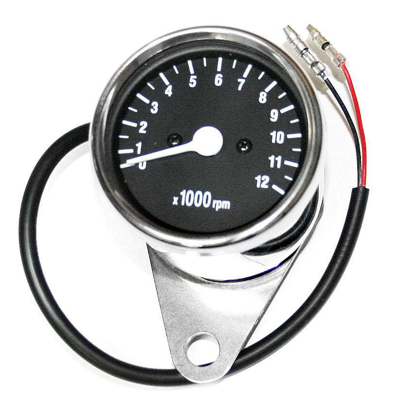 Honda CB350 CB400 CB500 CB550 deluxe mini custom tachometer with black face plate and 7:1 drive
