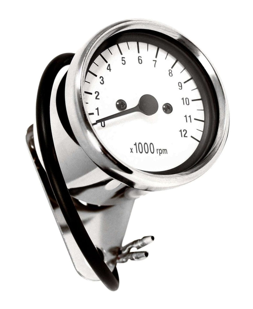 Honda CB700 CB750 CB900 CB1000 CB1100 deluxe mini custom tachometer with white face plate and 4:1 drive