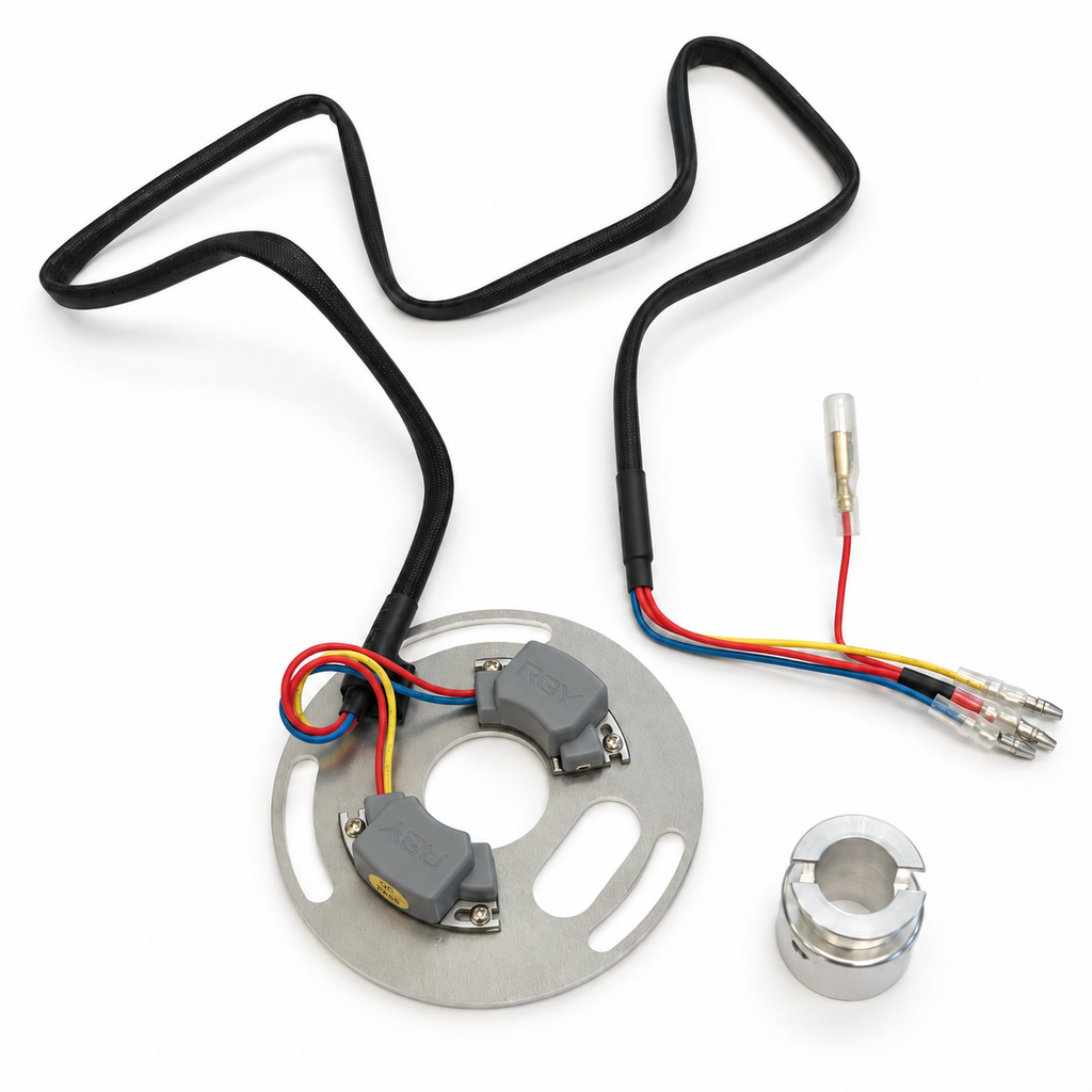Honda CB500K CB550 CB750 SOHC electronic ignition complete kit and aluminum rotor on a white background
