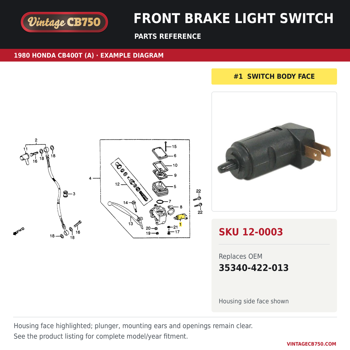 Parts fiche reference for SKU 12-0003