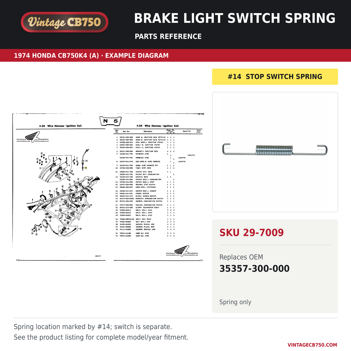 Parts fiche reference for SKU 29-7009