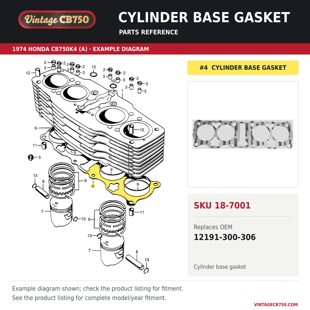 Corrected parts fiche reference for SKU 18-7001