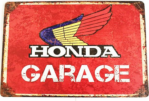 Honda logo blue yellow red tin sign 12 x 8 in.