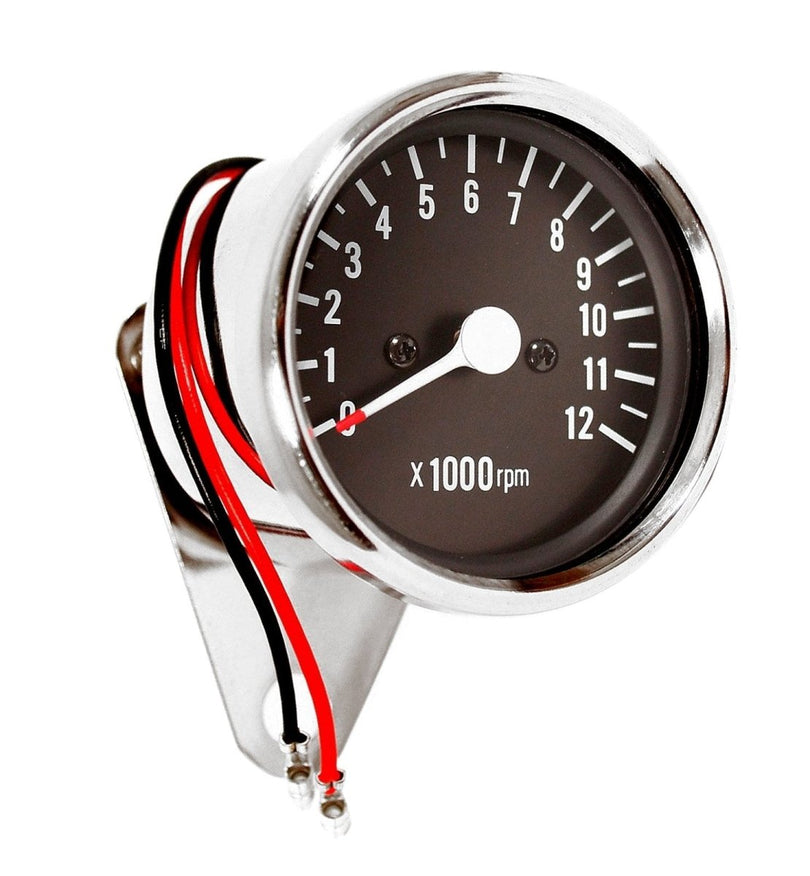 Honda CB700 CB750 CB900 CB1000 CB1100 mini custom tachometer with black face plate and 4:1 drive