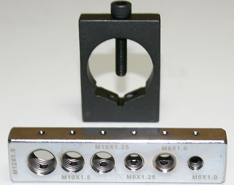 Universal motorcycle safety wire nut and metric bolt drill jig kit