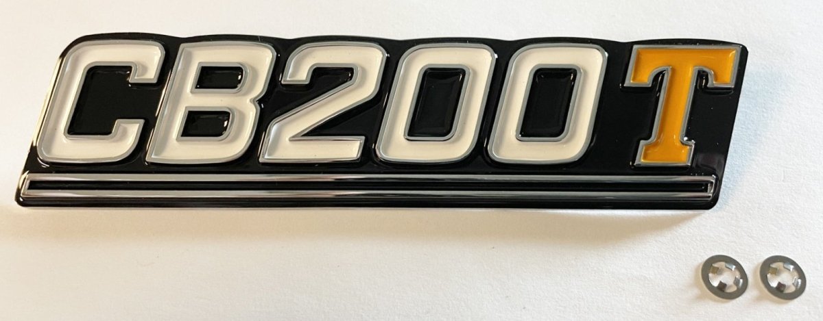 Honda CB200T CB200TK side cover emblem with attachment clips 87125-389-670