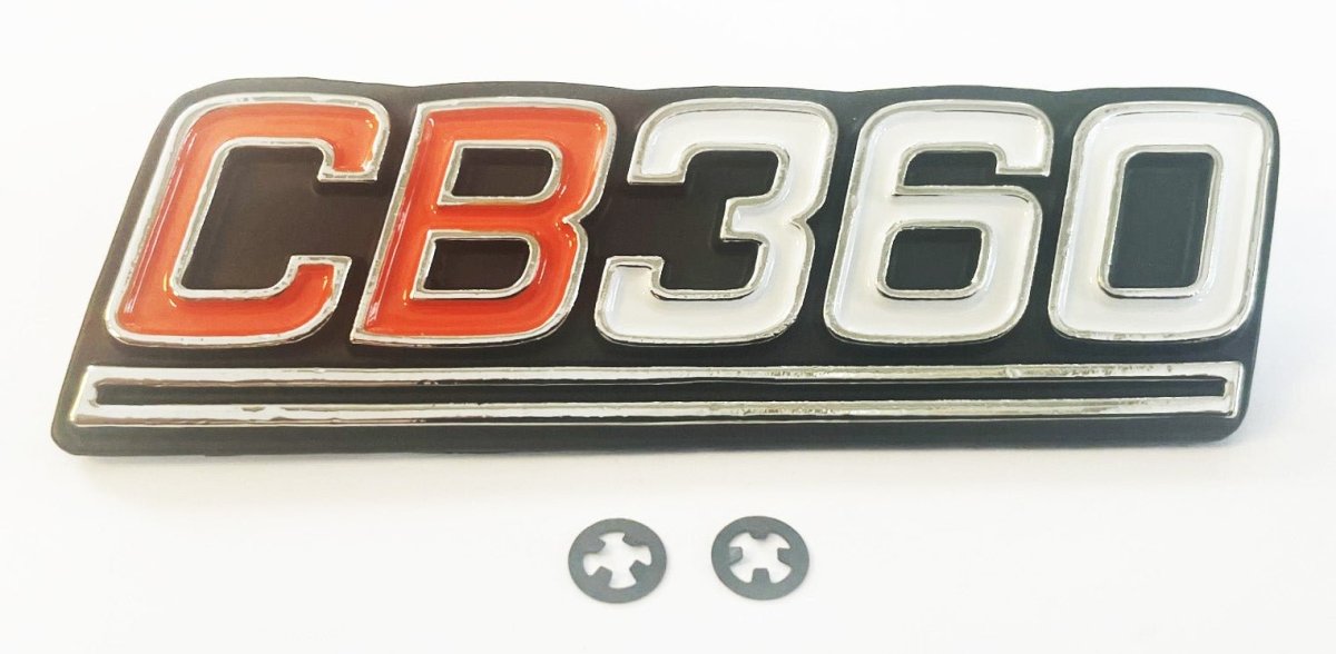 Honda CB360G CB360K side cover emblem with attachment clips 87126-369-000