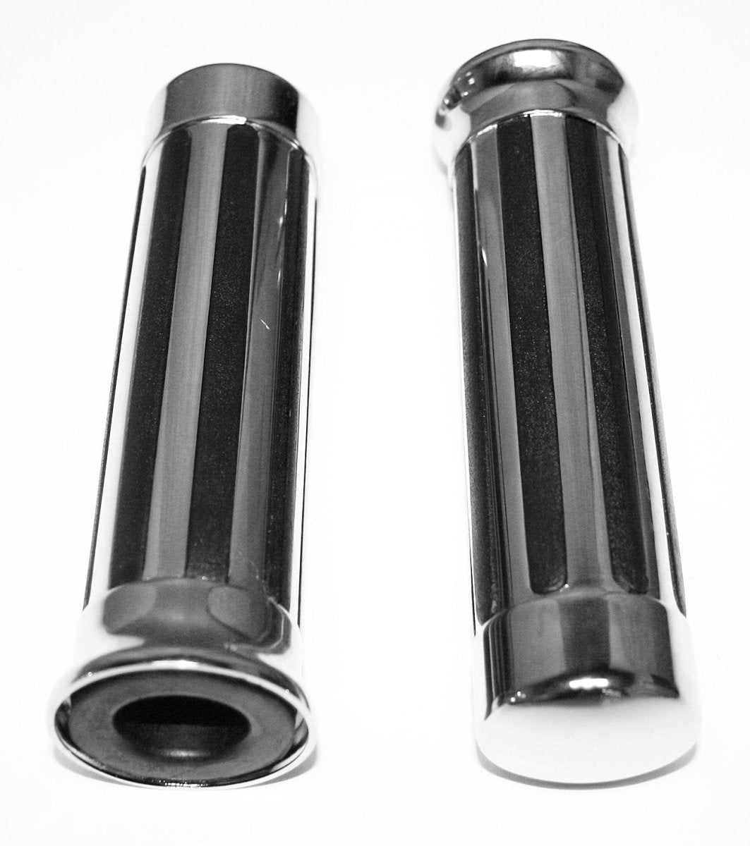 Slotted buffalo chrome motorcycle grips for 7 8 inch handlebars