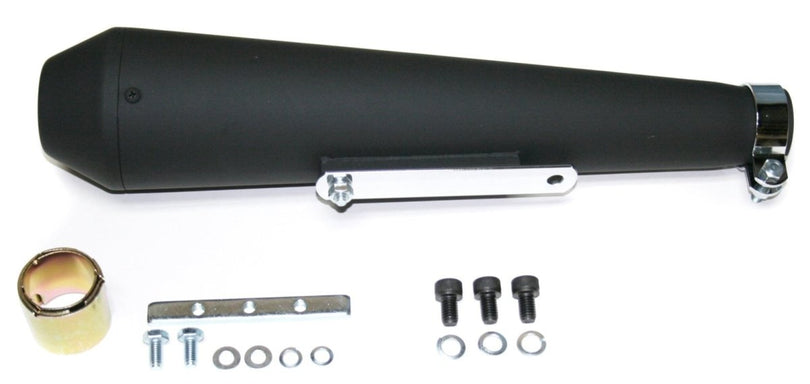 Universal motorcycle black reverse cone shorty megaphone muffler 17.5 in. 1-3 4 in.