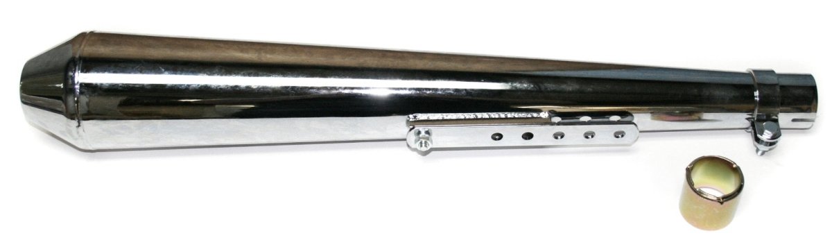 Universal motorcycle chrome reverse cone megaphone muffler 26 in. 1-3 4 in.