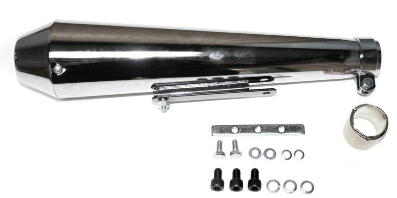 Universal motorcycle chrome reverse cone shorty megaphone muffler 17.5 in. 1-3 4 in.