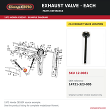 Load image into Gallery viewer, Honda CB550F CB550K CB500K high performance kibblewhite black diamond exhaust valve 14721-323-005 — OEM fiche location reference