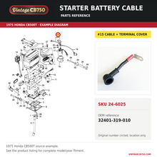 Load image into Gallery viewer, Honda CB500T CB450 CB200 CB175 starter battery cable 32401-319-010 — OEM fiche location reference