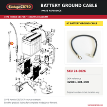 Charger l'image dans la galerie, Honda CB175K battery ground cable 32601-304-000 — OEM fiche location reference