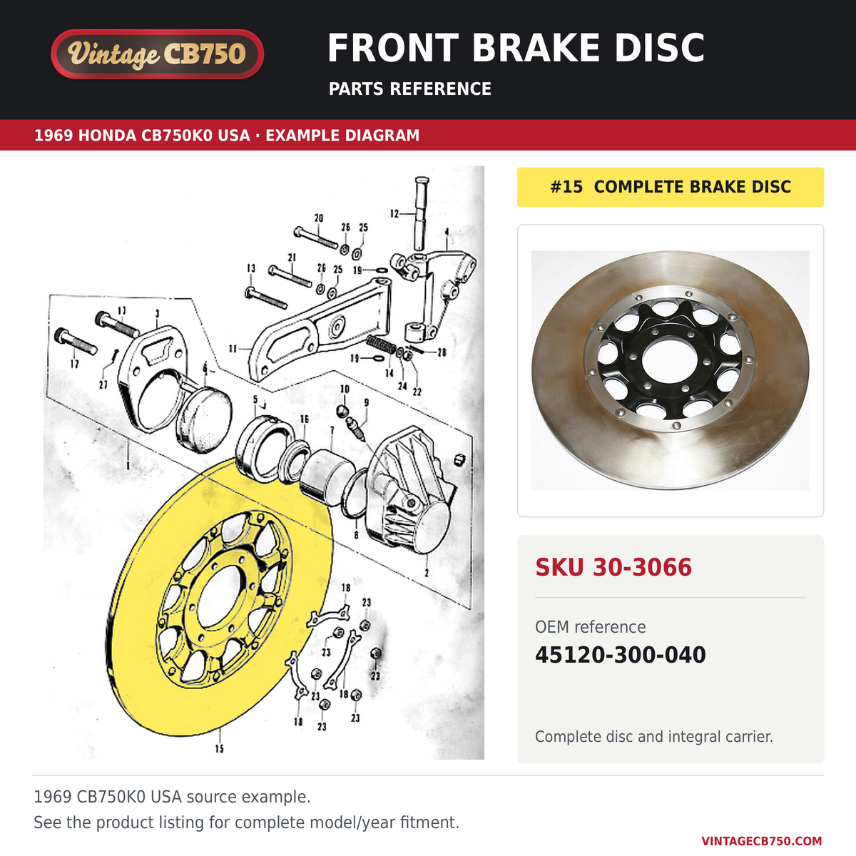 Honda CB750 CB450 front friction disc 45120-392-000 — OEM fiche location reference