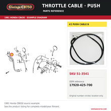 Charger l'image dans la galerie, Honda CB650 CB650C throttle cable push 17920-425-700 — OEM fiche location reference