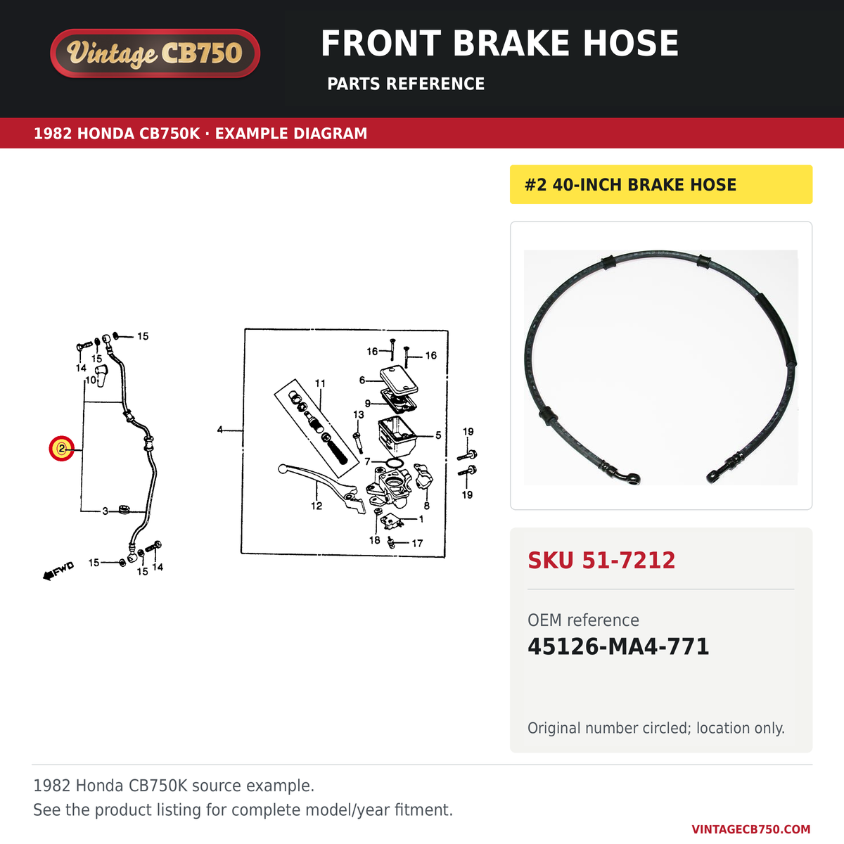 Honda CB750K front stop hose 45126-MA4-771 — OEM fiche location reference
