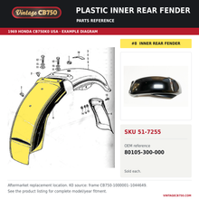 Load image into Gallery viewer, Honda CB750 rear inner fender mud guard 80105-341-010 — OEM fiche location reference