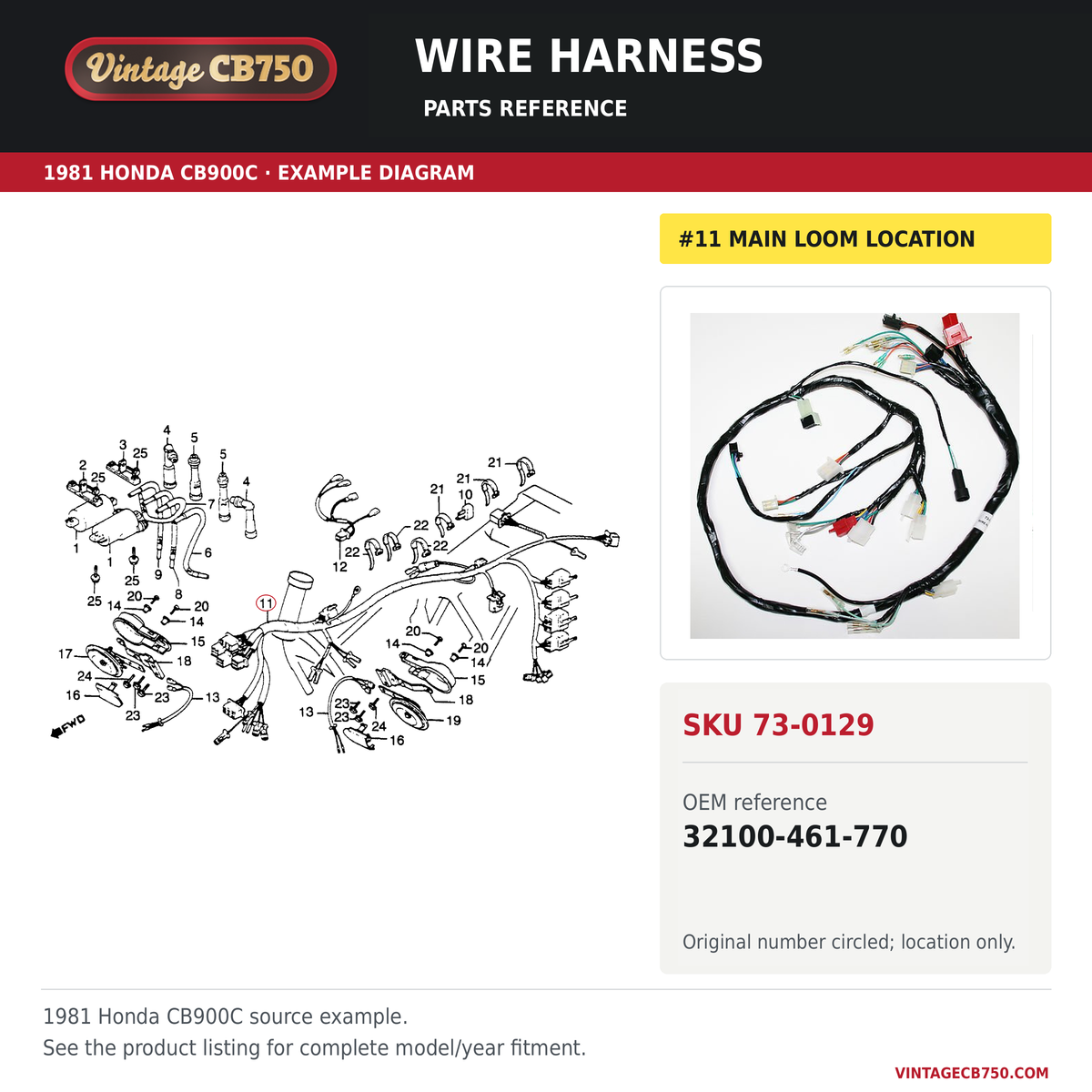 Honda CB900C wire harness 32100-461-770 — OEM fiche location reference