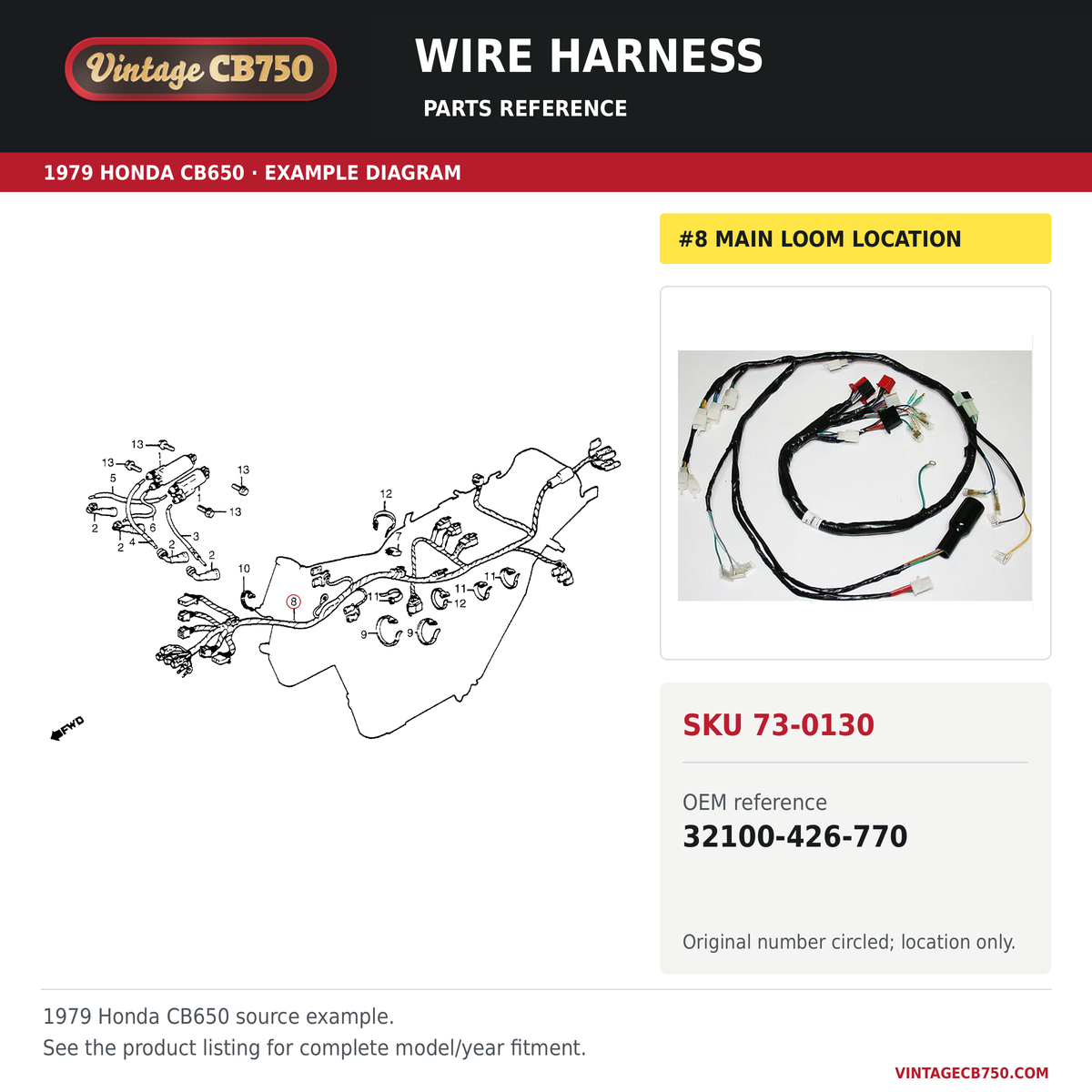 Honda CB650 wire harness 32100-426-770 — OEM fiche location reference