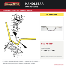 Charger l'image dans la galerie, Honda CB750F CB750K handlebar stock type CB750K 1973-76 CB750F 1975-76 53100-341-700 — OEM fiche location reference