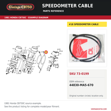 Charger l'image dans la galerie, Honda CB750C CB650C CB450SC speedometer cable 44830-MA5-670 — OEM fiche location reference