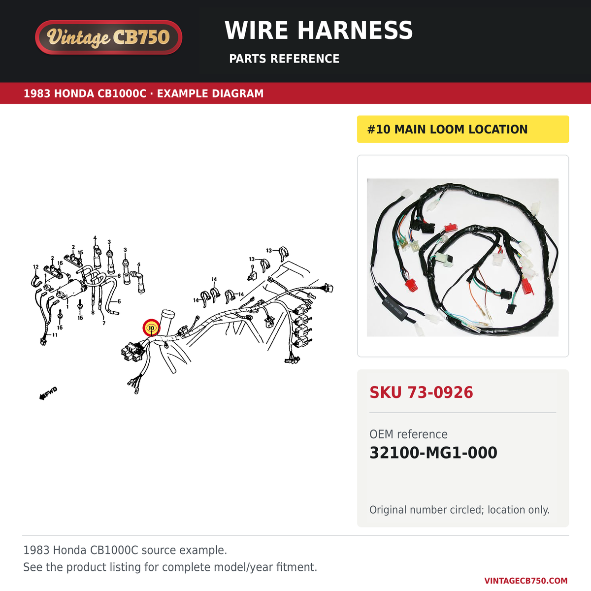 Honda CB1000C wire harness 32100-MG1-000 — OEM fiche location reference