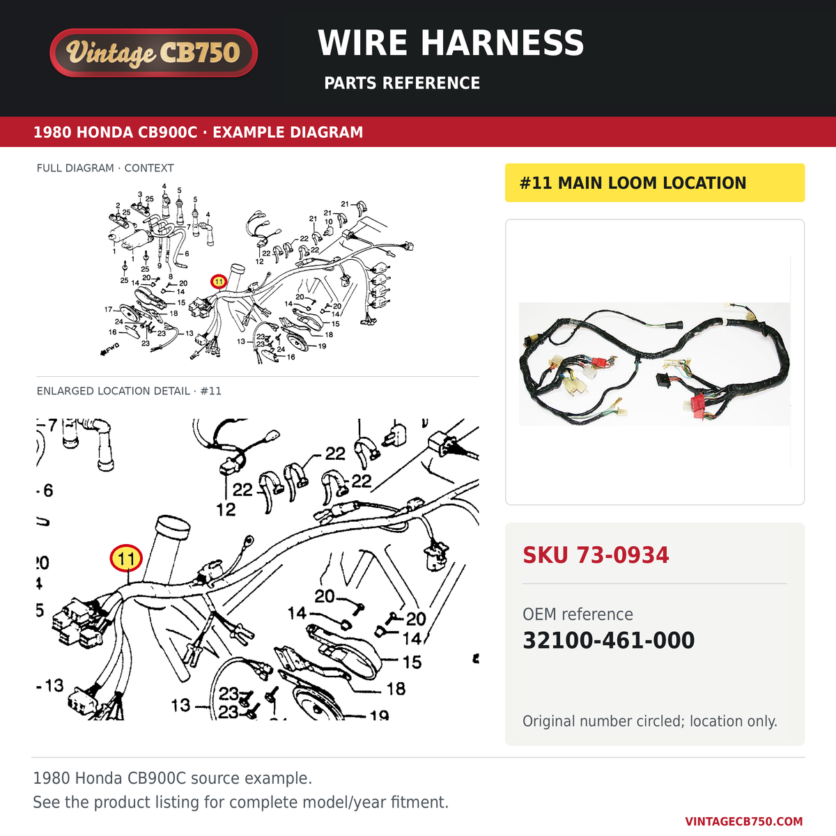 Honda CB900C wire harness 32100-461-000 — OEM fiche location reference