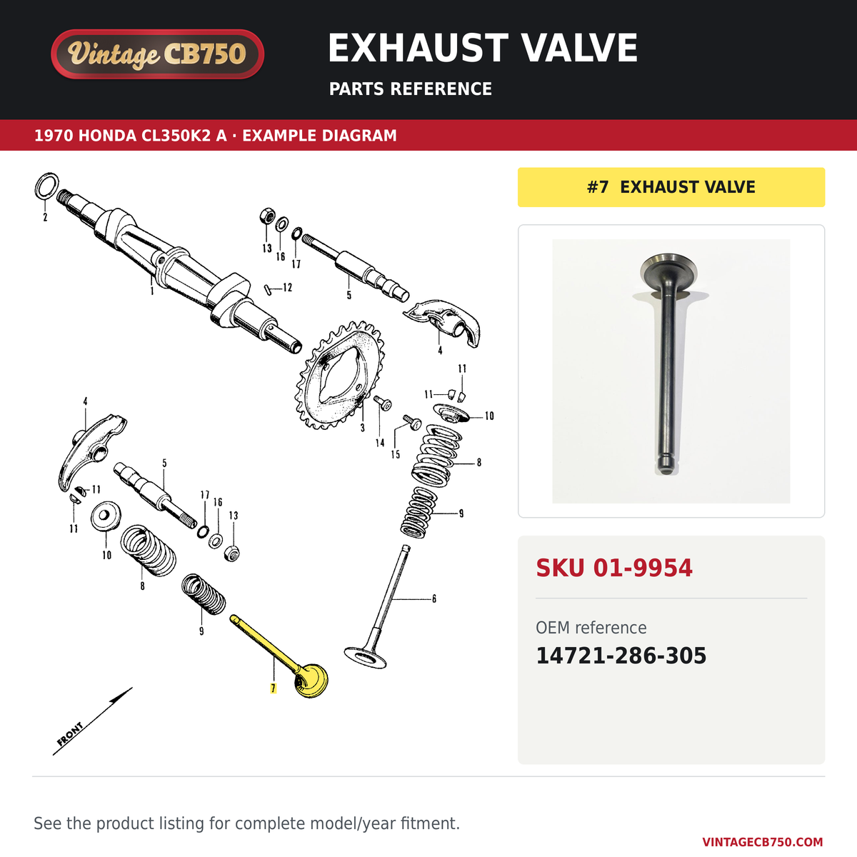 Exhaust valve parts fiche diagram, SKU 01-9954, highlighted reference 7
