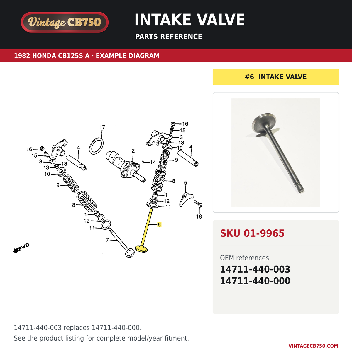 Intake valve parts fiche diagram, SKU 01-9965, highlighted reference 6