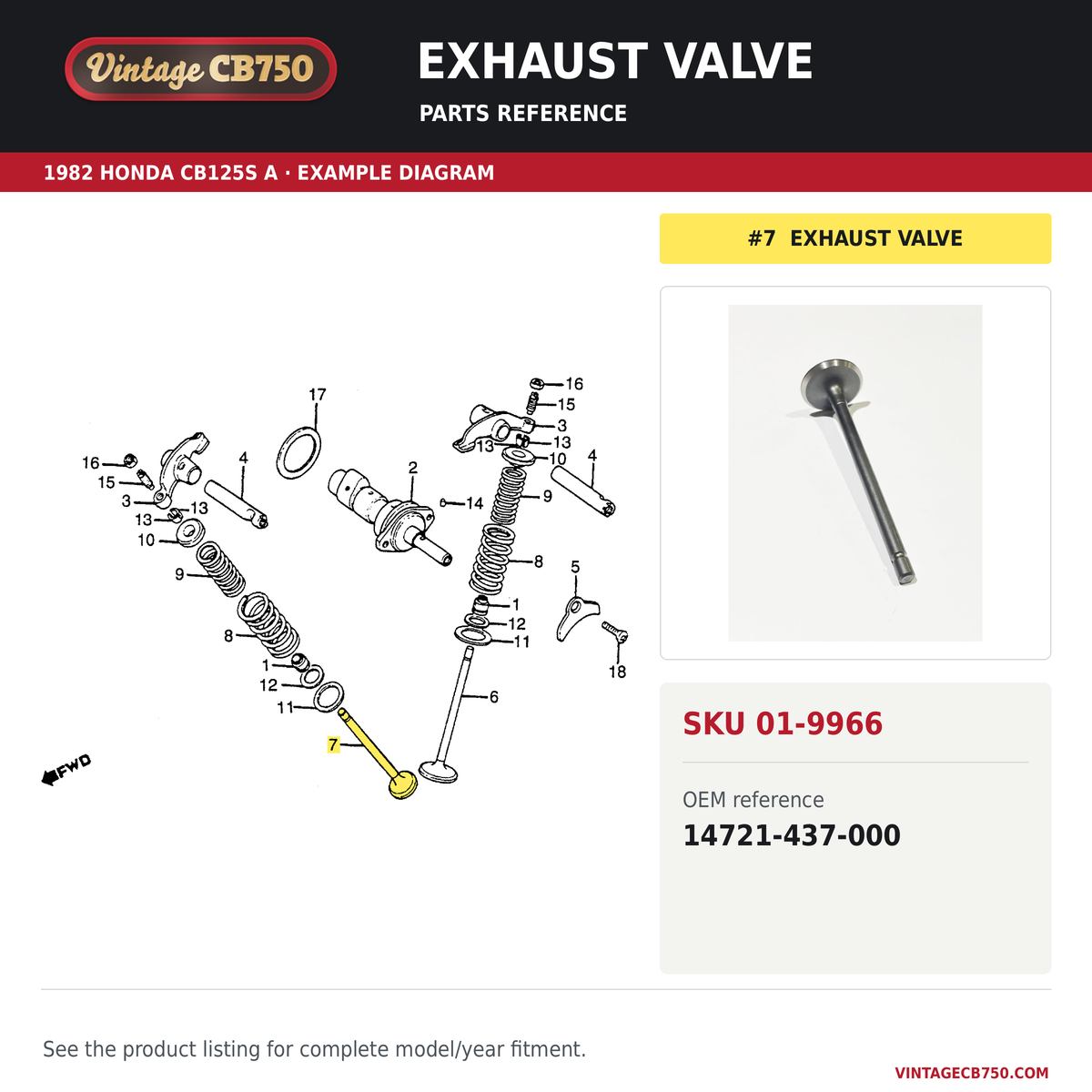 Exhaust valve parts fiche diagram, SKU 01-9966, highlighted reference 7