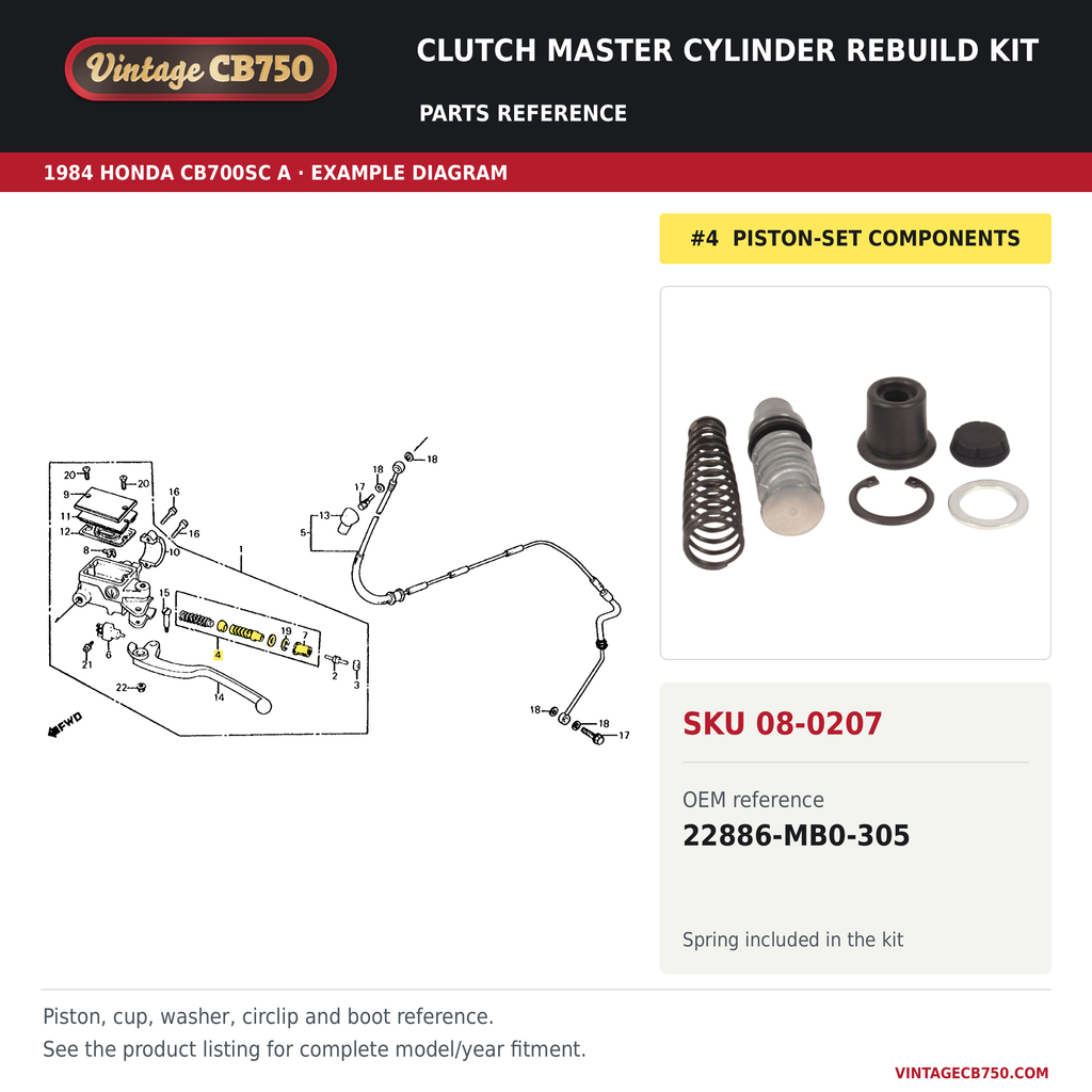 Clutch master cylinder rebuild kit parts fiche diagram, SKU 08-0207, highlighted reference 4