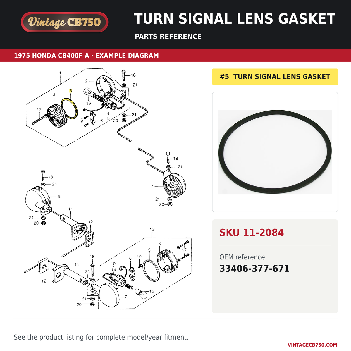 Turn signal lens gasket parts fiche diagram, SKU 11-2084