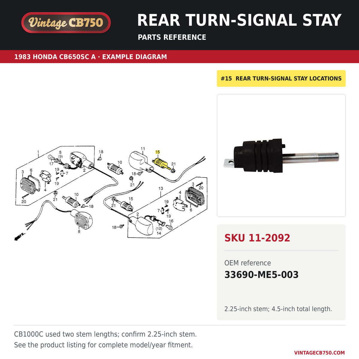 Rear turn-signal stay parts fiche diagram, SKU 11-2092