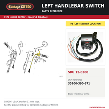 Charger l'image dans la galerie, Left handlebar switch parts fiche diagram, SKU 12-0300, highlighted reference 5