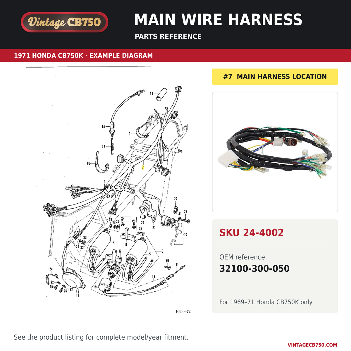 Main wire harness parts fiche diagram, SKU 24-4002