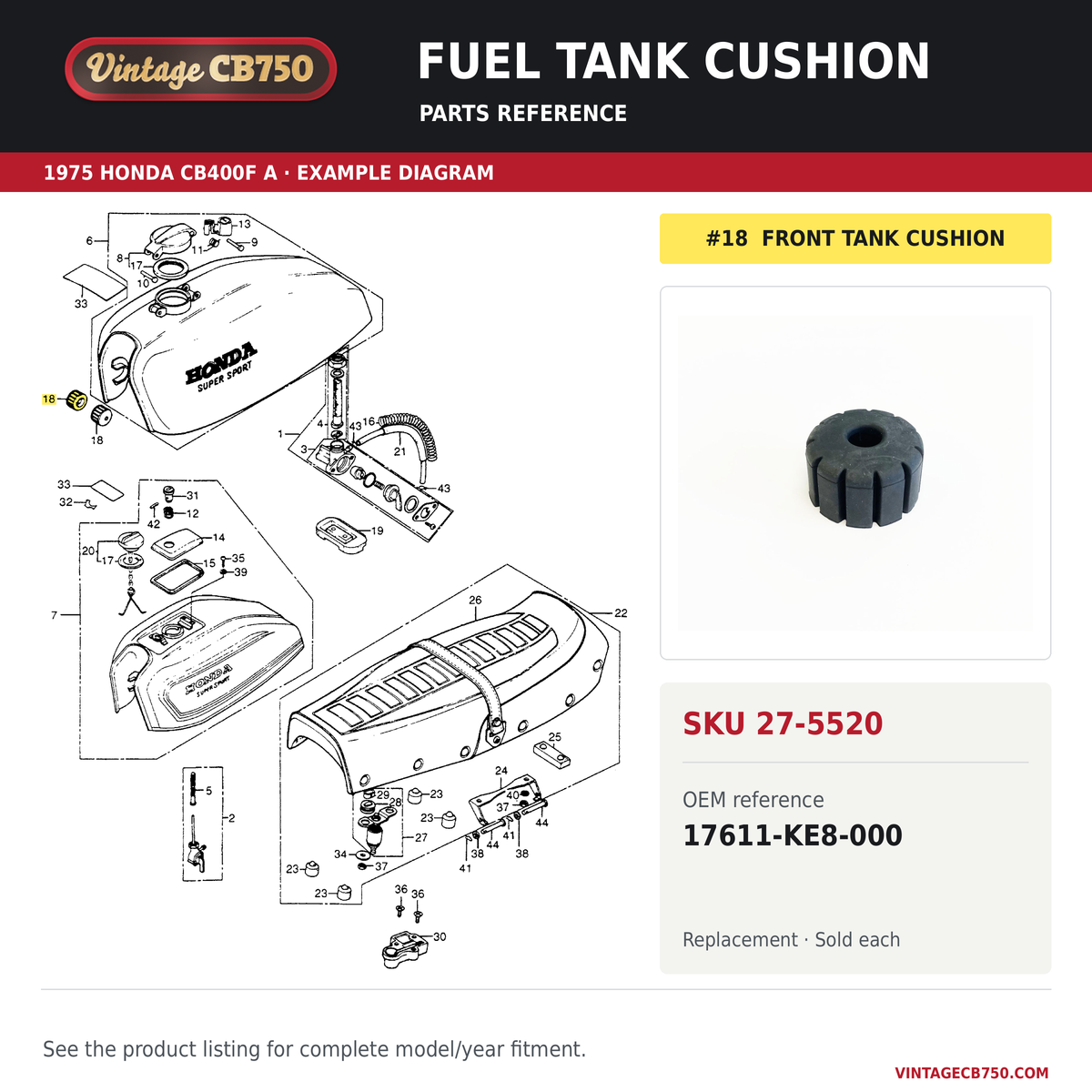 Fuel tank cushion parts fiche diagram, SKU 27-5520