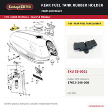 Load image into Gallery viewer, Rear fuel tank rubber holder parts fiche diagram, SKU 33-0021, highlighted reference 16
