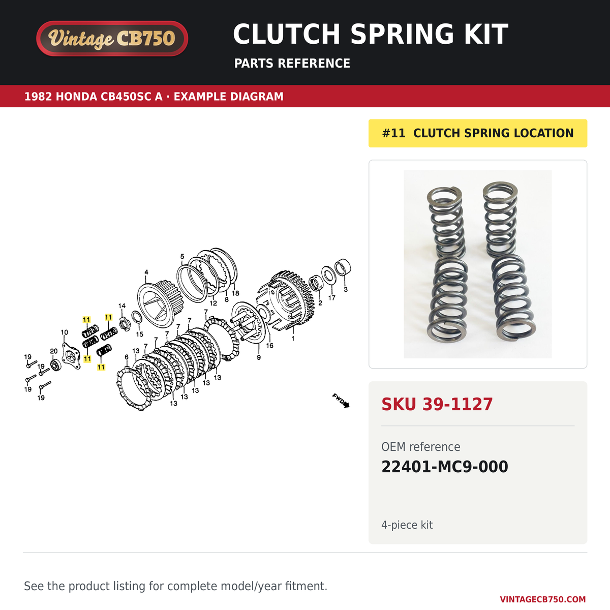 Clutch spring kit parts fiche diagram, SKU 39-1127, highlighted reference 11