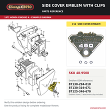 Charger l'image dans la galerie, Side cover emblem with clips parts fiche diagram, SKU 48-9508