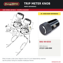 Charger l'image dans la galerie, Trip meter knob parts fiche diagram, SKU 49-0253, highlighted reference 6