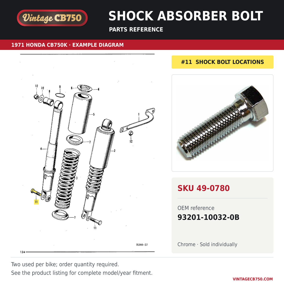 Shock absorber bolt parts fiche diagram, SKU 49-0780